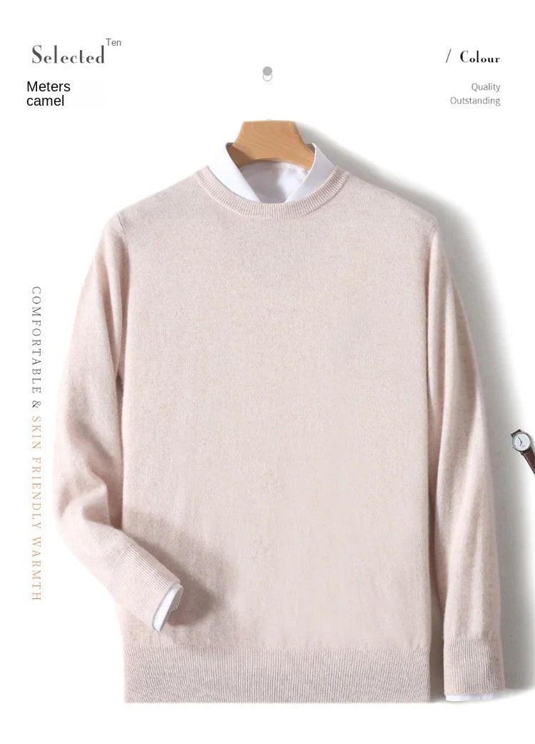 2025 100% Pure Merino Wool Men's Round Neck Pullover Solid Color Plus Size Casual Sweater Autumn And Winter Sports Cashmere Top