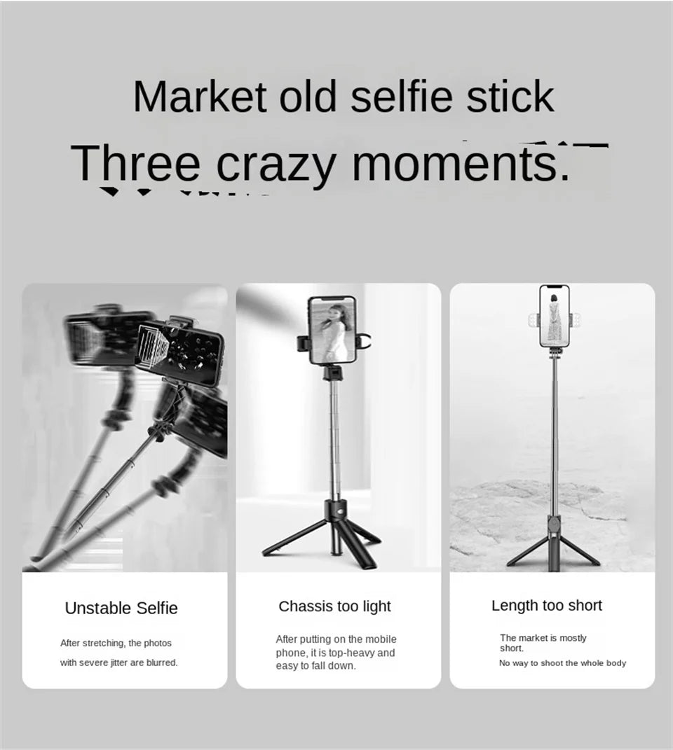 FANGTUOSI New Long Selfie Stick Tripod for Smartphone Live, Tripods Stand with Wireless Bluetooth shutter For Phone Camera Vlog.