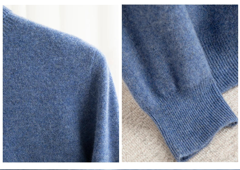 Men 100% Merino Wool Sweater Turtleneck Knitted Pullover Cashmere Warm Solid Color Clothes Business Bottoming Tops Autumn Winter