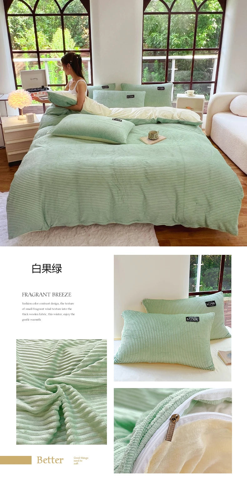 Winter Warm 3pcs Bedding sets Double bed Quilt Cover Thick double-sided velvet king Twin queen size duvet cover with pillowscase.