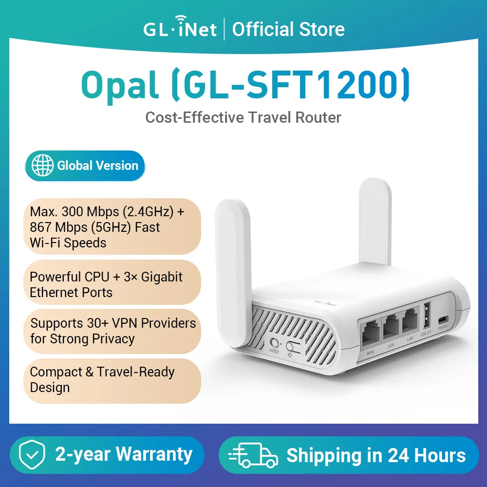 GL.iNet Opal(GL-SFT1200) Gigabit Dual-band Wireless Travel Router Support IPV6, Tor, Openwrt, Best Value Pocket-Sized Repeater.