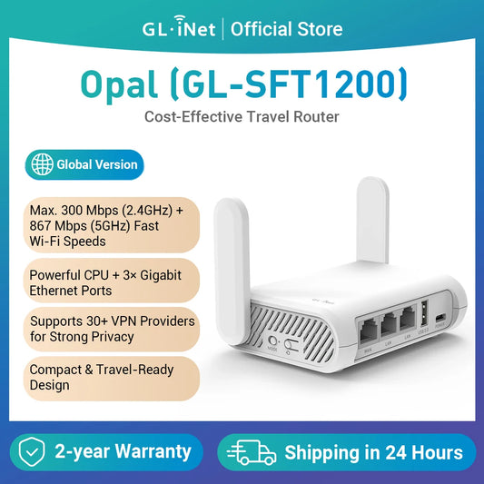 GL.iNet Opal(GL-SFT1200) Gigabit Dual-band Wireless Travel Router Support IPV6, Tor, Openwrt, Best Value Pocket-Sized Repeater.