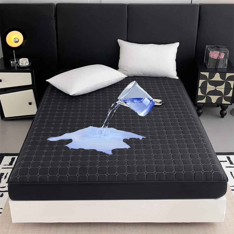 Kuup Fashion Queen Size Mattress Protector Waterproof Quilted Fitted Sheet Solid Color Bed Cover - No Pillowcase Included.