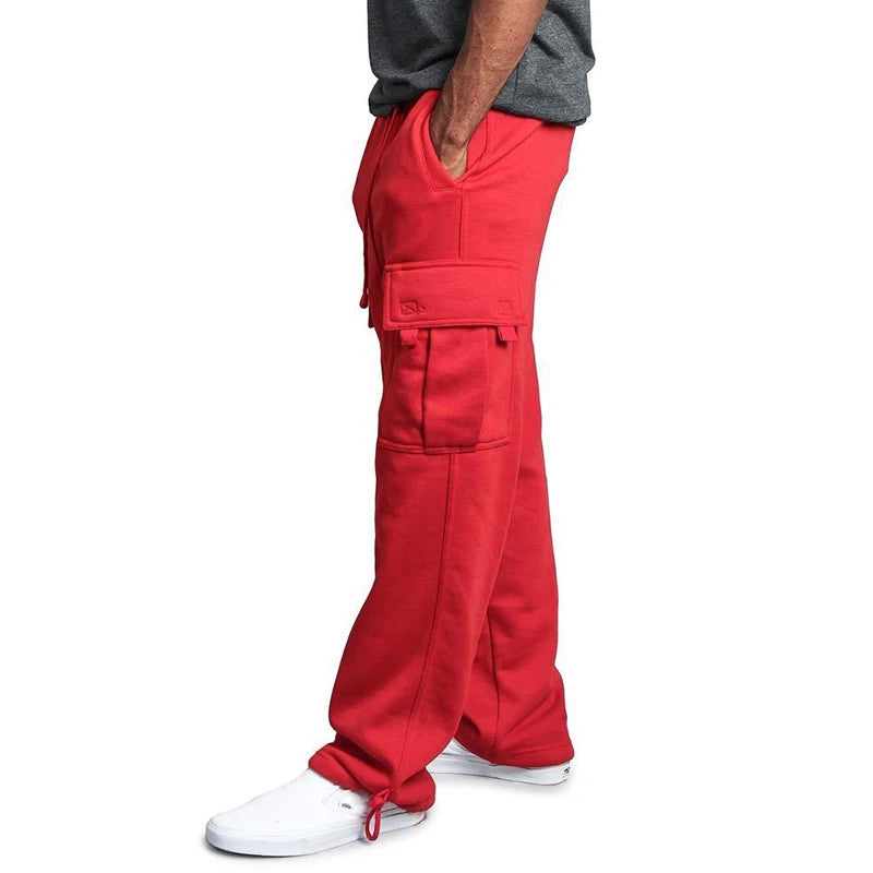Mens Sweatpants Straight Fit Joggers for Sports and Streetwear Loose Oversized Drawstring Long Pants Men Multi-pocket Pants.