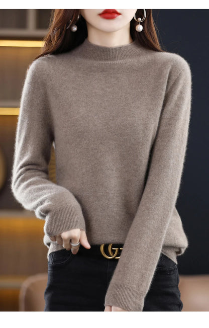 100% Pure Wool Half-neck Pullover In Autumn And Winter New Cashmere Sweater Women's Casual Knit Top Women's Coat 19 Colors.