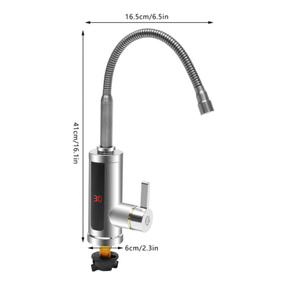 3000W Electric Hot Water Faucet 360° Rotating Stainless Steel Kitchen Faucet Instant Heating Led Digital Display