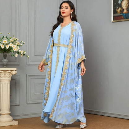 Eid Muslim Party Dress for Women Abaya with Inner Dress 2 Piece Set Jalabiya Ramadan Abayas Robe Caftan Vestidos Largos 2024
