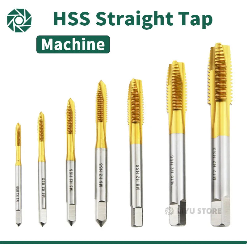 HSS Titanbeschichtung Gewindebohrer Bohrer M2 M2,5 M3 M3,5 M4 M5 M6 M8 M10 M12 Metrische gerade Nut Gewindebohrer Handwerkzeuge