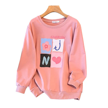 175kg plus size Damen büste Frühling Herbst lose Langarm bedrucktes Sweatshirt Top schwarz rosa 6xl 7xl 8xl 9xl 10xl 11xl.