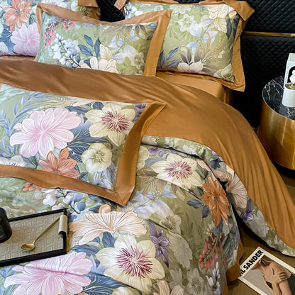 Floral Print 600TC Egyptian Cotton Bedding Queen King Comforter Cover Soft Duvet Cover Set Flat/Fitted Bed Sheet Pillowcases