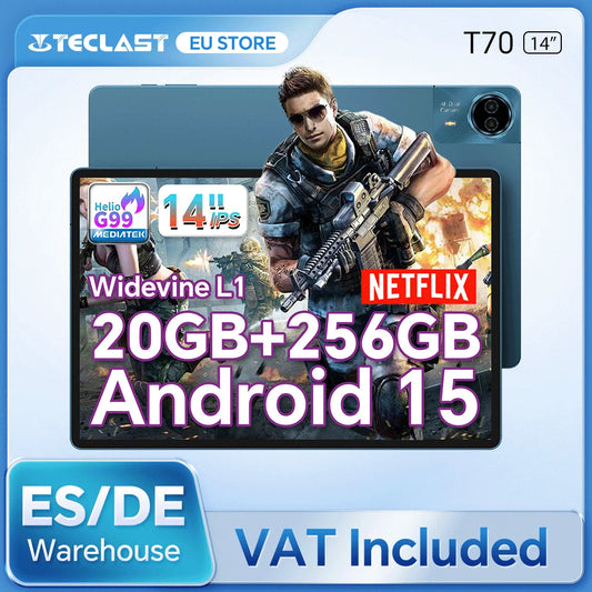 Teclast T70 14" Tablet Android 15 MTK G99 CPU Max 20GB (8GB+12GB Expansion) RAM 256GB ROM 4G LTE 10000mAh 18W Fast Charging GPS.