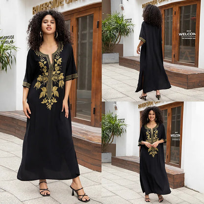 Badeanzug Vertuschungen Stickerei V-Ausschnitt Kurzarm Bad vertuschen für Frauen Kaftan Kleider.