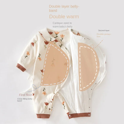 Neugeborene Schmetterlings kleidung Kletter kleidung verdickt Doppels chicht warme Baumwolle bedruckte Mönchs kleidung Herbst und Winter.