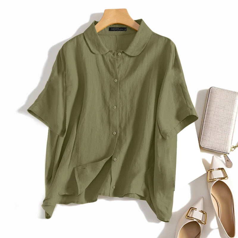 ZANZEA Summer Fashion Lapel Neck Shirt Women Elegant 3/4 Sleeve Blouse Work Buttons Down Tops Tunic Female Casual Loose Blusas