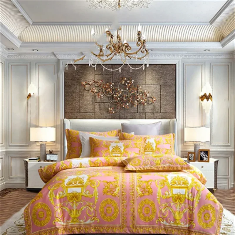Luxury Baroque Style Bedding Set Digital Printing Queen King Size Duvet Cover Set Linen Pillowcases Home Textile.