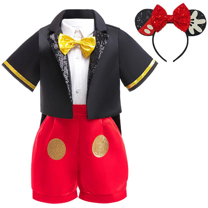 Disney Minnie Mouse Mädchen Polka Dot Schleife Prinzessin Kleid Jungen Kinder Mickey Mouse Halloween Karneval Party Performance Kleidung Anzug