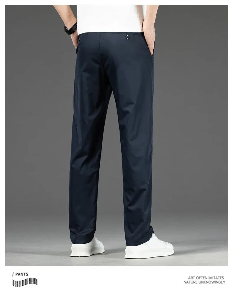 Thin Men Bamboo Summer Pants Casual High Quality Business Classic Fashion Stretch Slim Formal Straight Trousers Black Gray Khaki.