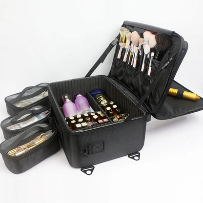 GLADCASE Makeup Case Large Waterproof Makeup Toolbox Professional With Brush Holder Beauty Cosmetic Suitcase Make Up Organizer.
