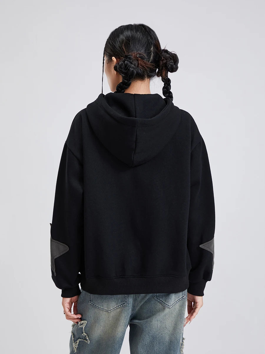 Y2K Vintage Star Print Hooded Hoodie for Women Casual Loose Long Sleeve Zip Up Drawstring Sweatshirts Autumn Spring Coat Street.