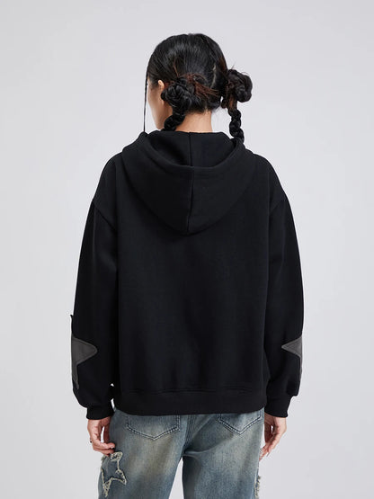 Y2K Vintage Star Print Hooded Hoodie for Women Casual Loose Long Sleeve Zip Up Drawstring Sweatshirts Autumn Spring Coat Street.