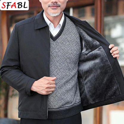Warm Fleece Autumn Winter Jackets for Men Business Office Dress Coat Casual Men's Winter Jacket Solid Color Luxury Outerwear Man.