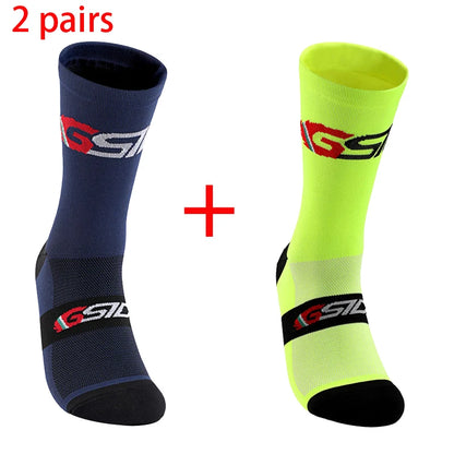 GSIDI2pairs 2023 New Cycling Socks Bike Nurse Compression Road Bike Running Mtb Knee-high White Sports Funny Brand Black