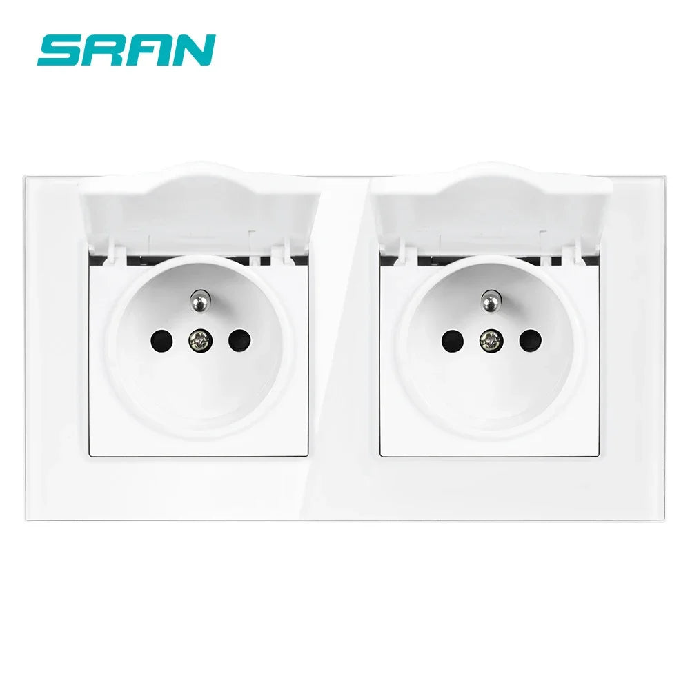 SRAN Französische USB-Wandsteckdose 5 V 2,1 A, Kristall-Hartglasscheibe 16 A 220 V 82 x 82 mm Steckdose Frankreich-Standard mit Abdeckung