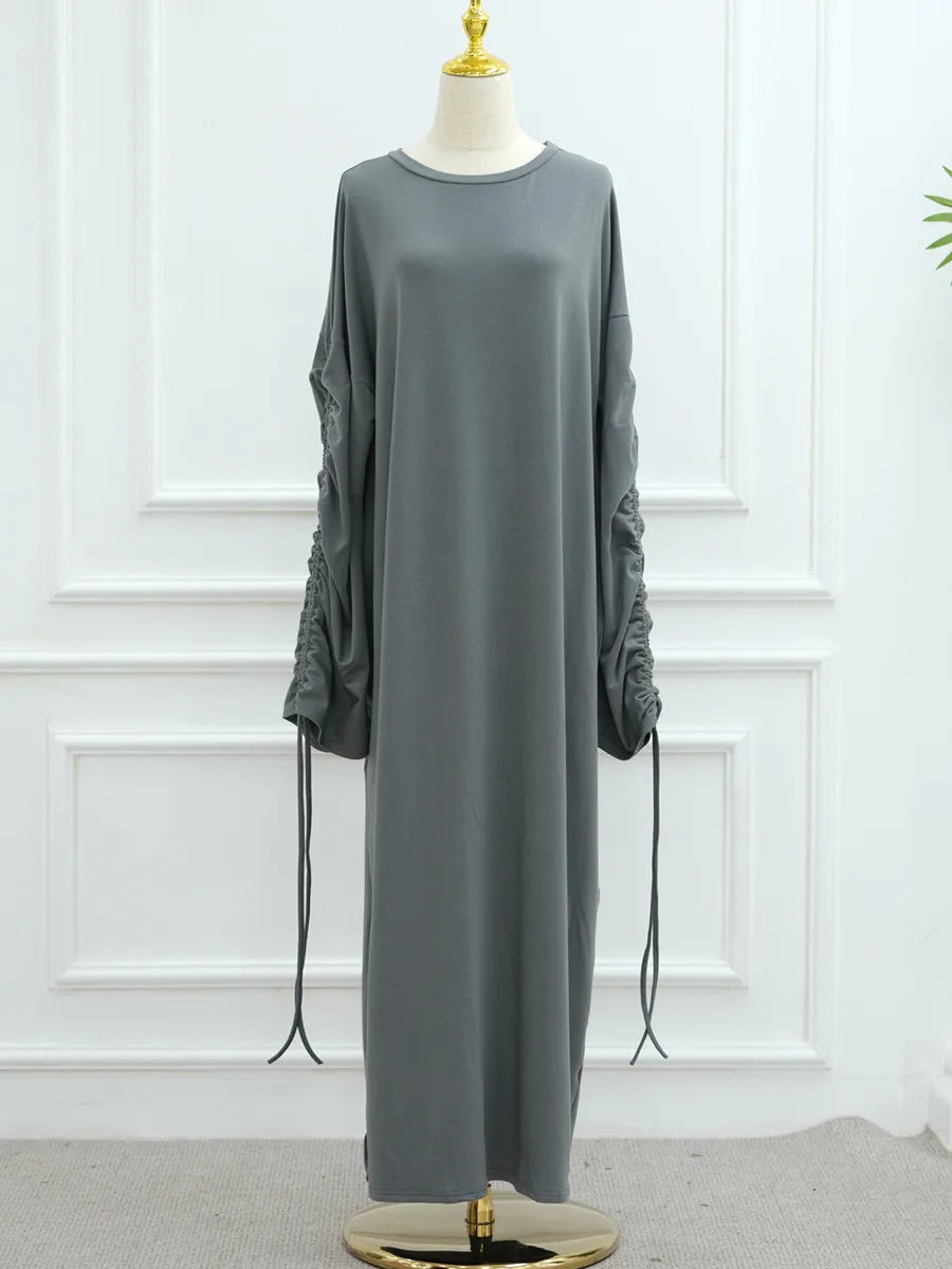 Muslim Women Arabic Dubai Abaya Drawstring sleeves Long Dress Modest Ramadan Kaftan Robe Femme musulmane Islam Clothing Kebaya.