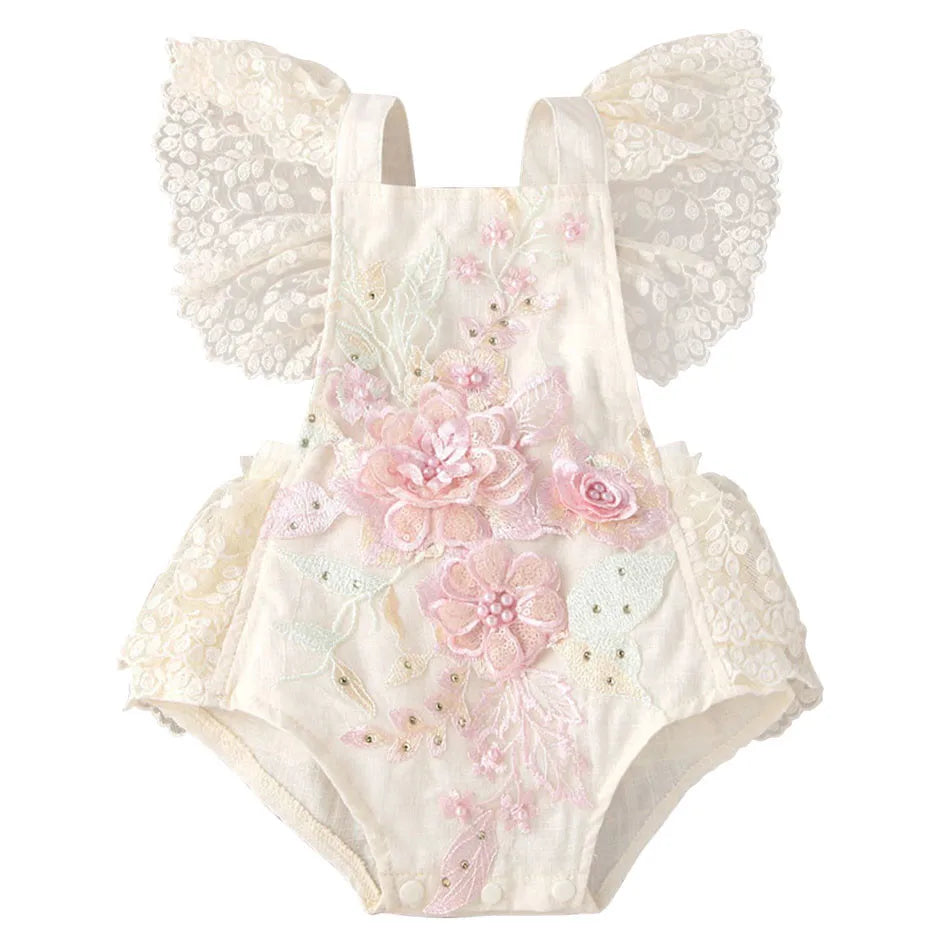 Sommer Baby Kleidung Kleinkind Junge Mädchen Floral Applikationen Body Kleinkind Kinder Rüschen Spitze Strampler Baby Einteiliges 0-24 monate.