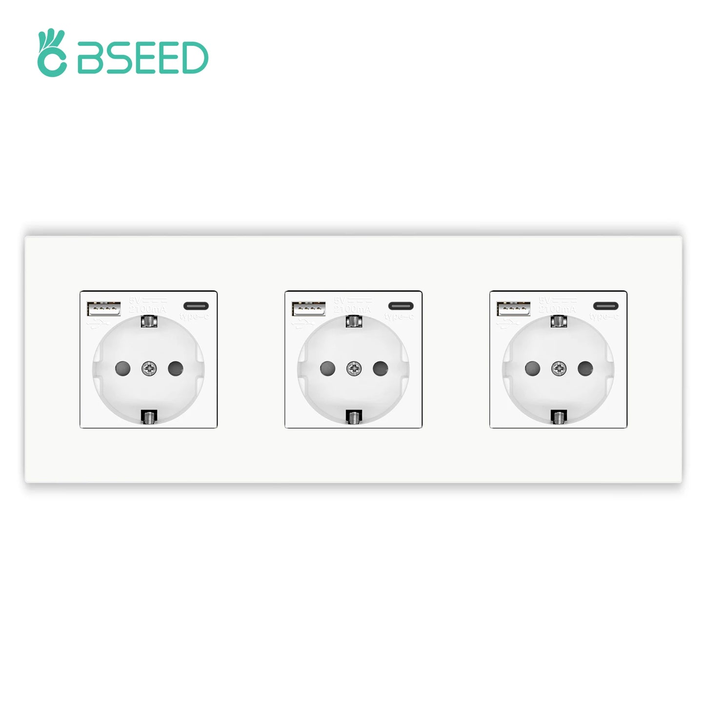 BSEED EU-Wandsteckdosen Typ C USB-Steckdosen Doppelte Steckdosen Dreifachsteckdosen Kunststoffrahmen Deutschland Steckdose mit Dual-USB.