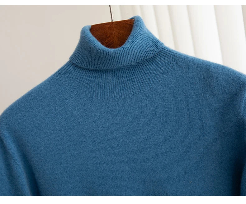 Men 100% Merino Wool Sweater Turtleneck Knitted Pullover Cashmere Warm Solid Color Clothes Business Bottoming Tops Autumn Winter