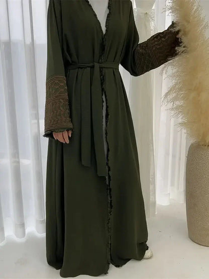 Autumn New Ramadan Open Embroidery Tassel Pink Kimono Abaya Dubai Luxury Muslim Islam Kaftan Dress Abayas Women Kebaya Caftan