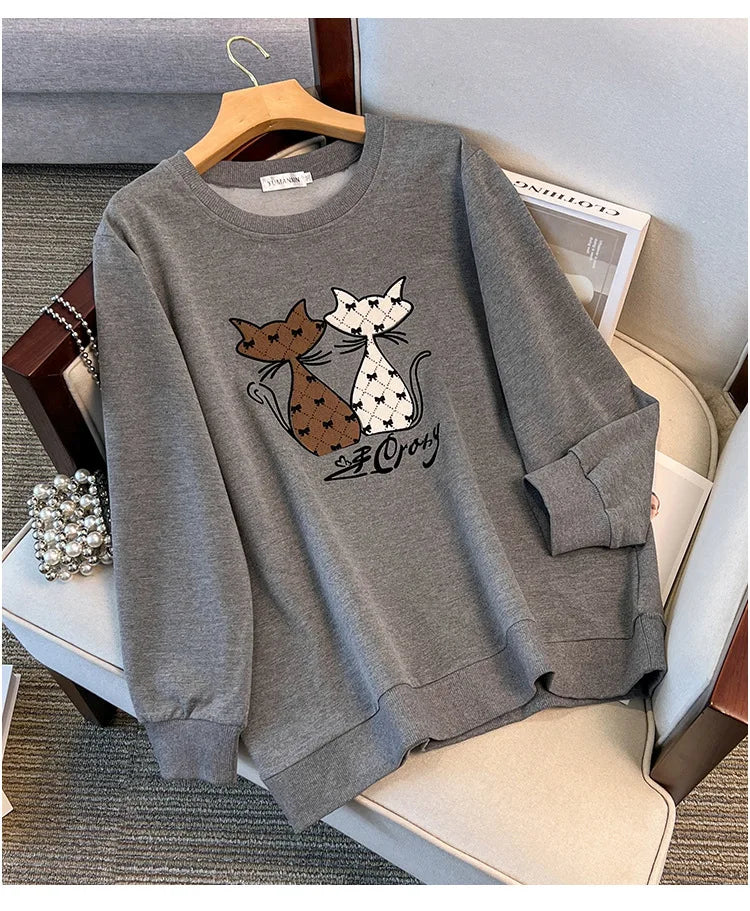 175 kg Plus Size Damen Büste 170 Herbst Cartoon Langarm Sweatshirt Schwarz Grau 5XL 6XL 7XL 8XL 9XL.