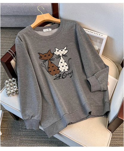175 kg Plus Size Damen Büste 170 Herbst Cartoon Langarm Sweatshirt Schwarz Grau 5XL 6XL 7XL 8XL 9XL.