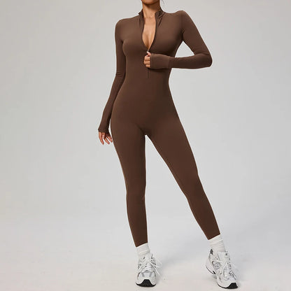 TRY TO BN Sports Yoga Jumpsuit Long Sleeves Zipper Sportswear Fitness Pants Workout Bodysuit One Piece Tights Women Gym Clothing