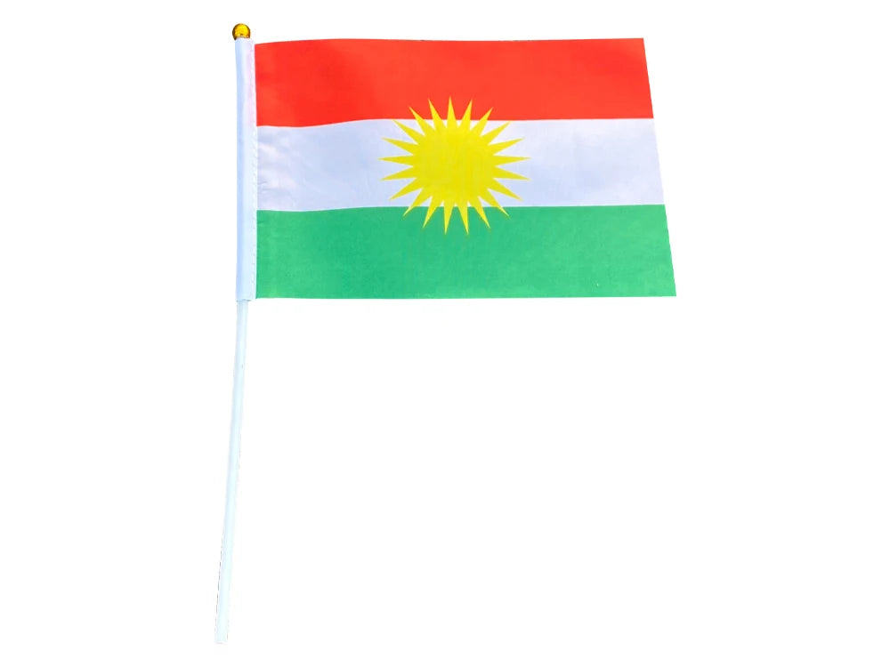 xvggdg  100pcs 14 * 21cm  plastic Stick Kurdish hand flag   waving  National   Kurdistan   banner.