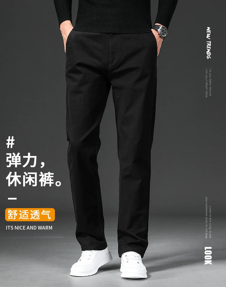 New in Spring Casual Pants Men Straight Fit Cotton Stretch Chino Trouser Male Formal Work Business Dress Khaki Fashion Regular.