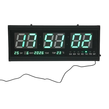 220 V große LED-Digital-Wanduhr, Zeit, Temperatur, Datum, Woche, Anzeige, automatischer Dimmer, leuchtende, leise Tischuhr, Wanduhr, 48 x 19 cm