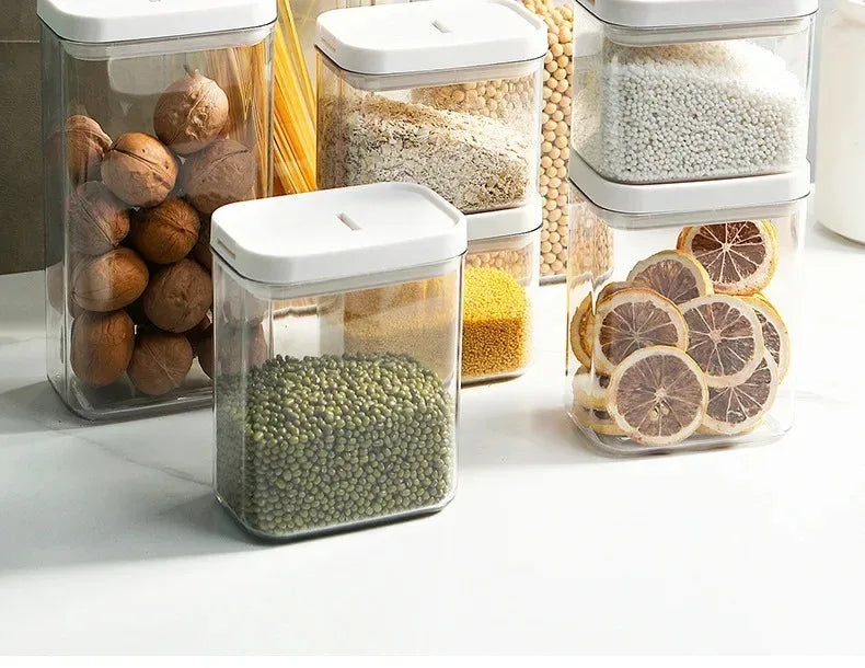 Clear Food Grade Plastic Storage Jar Airtight Seal for Kitchen Snacks Cereals Beans Kitchen Storage Organizer Kitchen Storage.