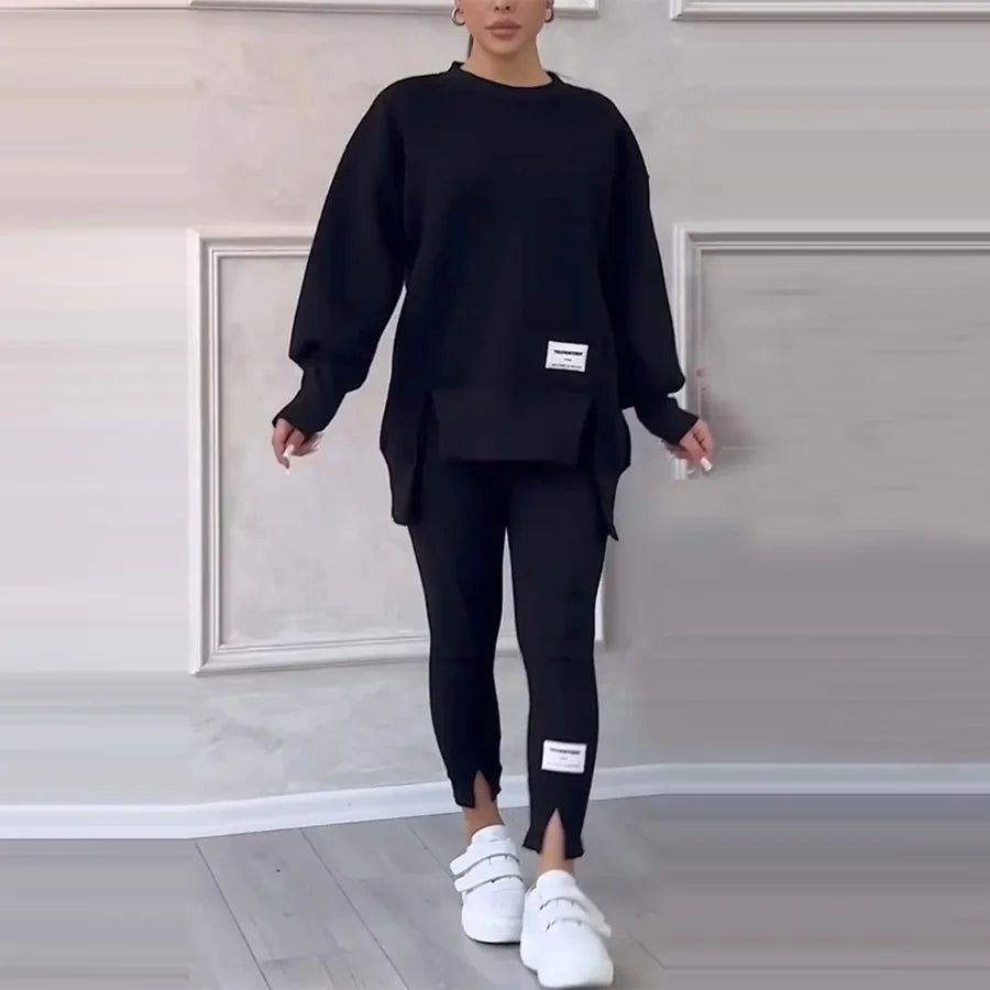 New Women's Fashion Casual Sweatshirt + Trousers Cover Autumn Winter O Neck Long-sleeved Hoodie Women's Suit Sports 2piece Set.