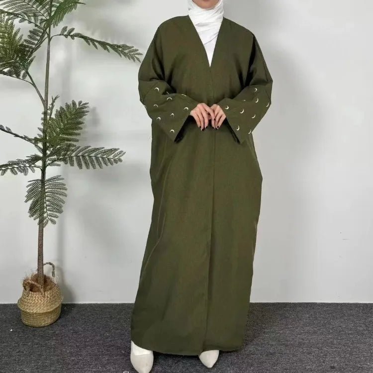 Lose Kaftan muslimischen Abayas Frauen islamische Kleidung Mond Stickerei offene Front Abaya Langarm Maxi Länge Kleid Frauen Jilbabs.