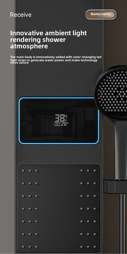 Multi Functional LED Shower Screen Wall Mounted Waterfall Shower Head Set Bathroom Digital Atmosphere Light Shower Set Screen