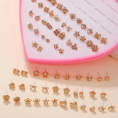 Multicolor 36Pairs Cartoon Hypoallergenic Plastic Stud Earrings Set For Women Girl Cute Animal Flower Ear Wedding Gifts Jewelry