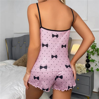 2Pcs Sommer Pyjamas Set für Frauen 2023 Sexy Hause Kleidung SleepwearTank Top Anzüge Shorts Nette Unterwäsche Nachtwäsche Weich Sleeveless.