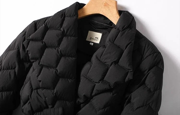 Leichte Daunen jacke mit Gürtel Frauen eleganter Krawatten gürtel lange Baumwolle weiße Ente Daunen Parka weibliche Damen Jacken Winter neu 2024.