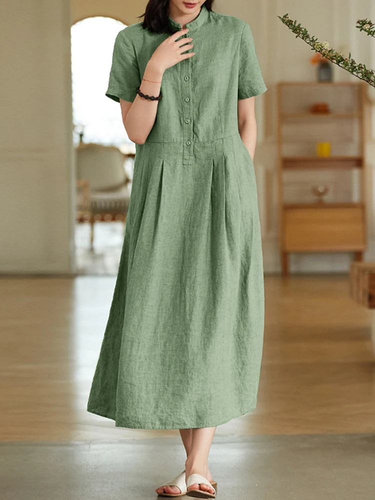 Women's Elegant Solid Cotton Robe Femme 2022 Spring Autumn Bohemian Maxi Dress ZANZEA Casual Long Sleeve Shirt Dresses Oversized