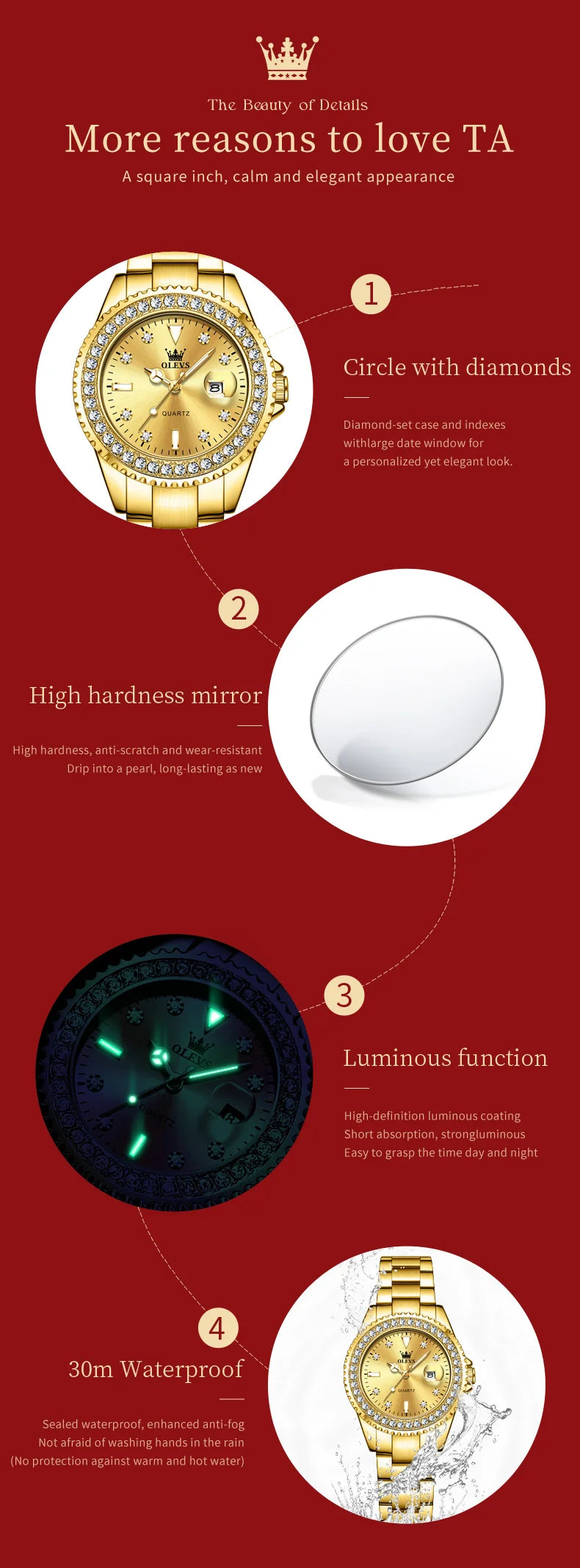 OLEVS 9945 Women Brand Original Quartz Watch Luxury Diamond Automatic Calendar Watch Waterproof Gold Elegant Women Watch Reloj.