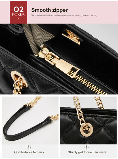 FOXER Women Fashion Quilted Shoulder Bag Female Classic Underarm Bag Vintage Lady Simple Tote Bags Chrismas Gift.