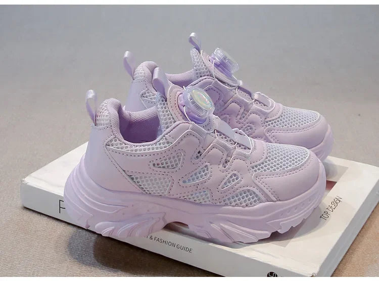 Kids Running Shoes Rotating Button Children Sports Shoes Mesh Breathable 2025 Brand New Children Sneakers Thick Comfortable.