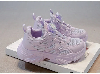 Kids Running Shoes Rotating Button Children Sports Shoes Mesh Breathable 2025 Brand New Children Sneakers Thick Comfortable.